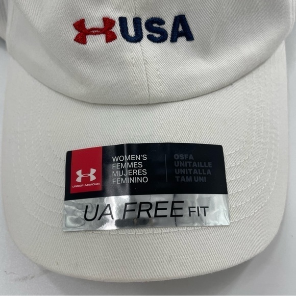 UNDER ARMOUR Women Free Fit White Embroidered "USA" Baseball Golf Tennis Cap NWT - Picture 4 of 8